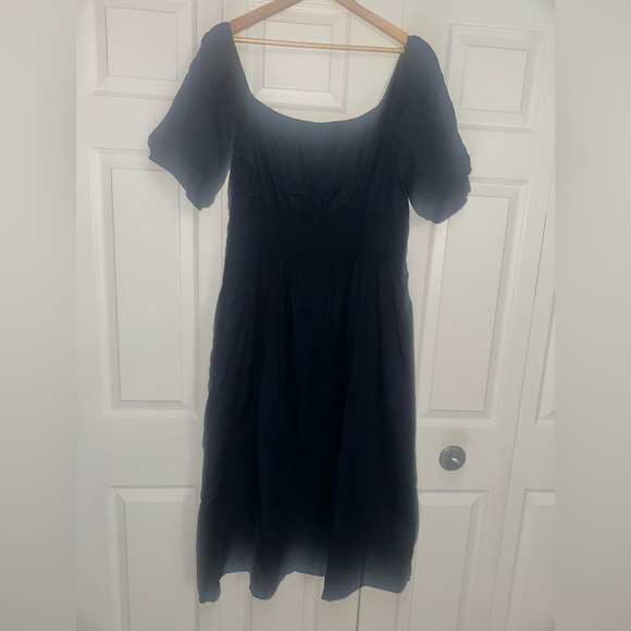 Plus size 16  - navy blue 100% cotton a-line milk maid Peasant Maxi dress - Picture 4 of 9